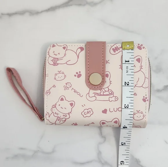 Pink & White Whimsical Cat Print Mini Wallet - Picture 15 of 15